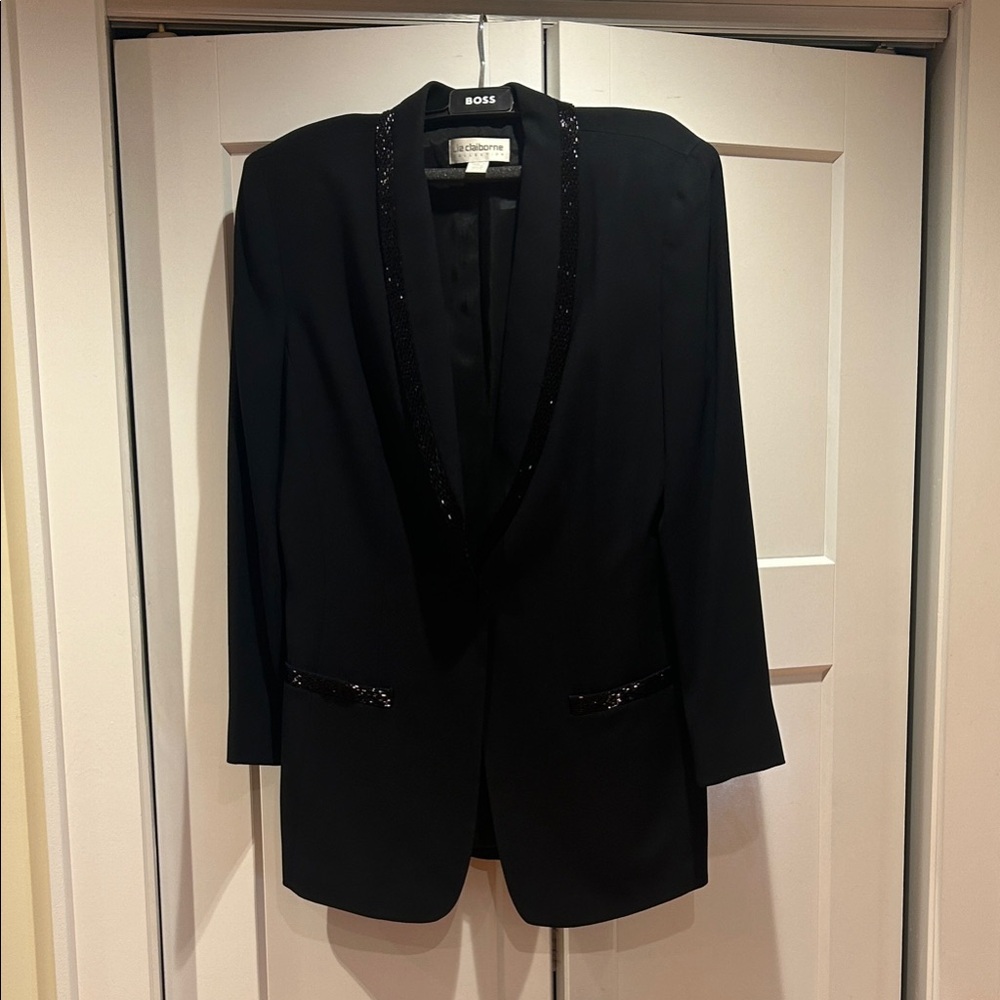 Liz Claiborne Black Jacket with Shimmering Trim